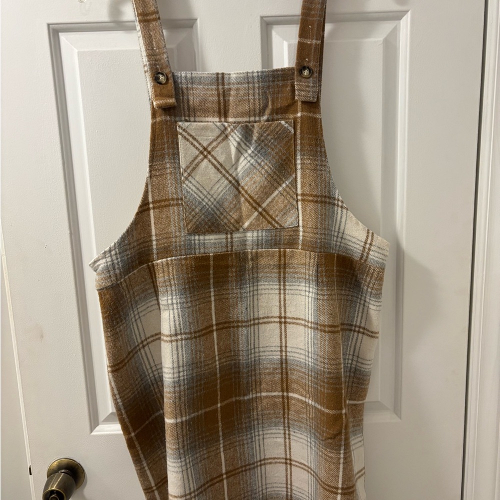 Plaid Brown and White Pinafore Dress